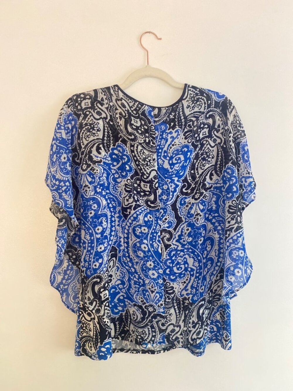 Kim Rogers Women's Blue & Black Paisley Tank with Sheer Overlay Blouse Size L - Picture 6 of 6